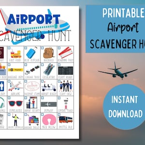 Búsqueda del tesoro en el aeropuerto imprimible para niños, búsqueda y búsqueda de viajes, tarjetas de búsqueda del tesoro en avión, juego de viaje imprimible, búsqueda del tesoro en el aeropuerto para niños