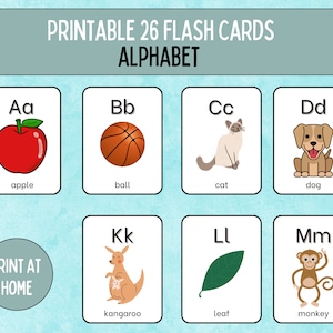 Alphabet Flashcards Printable, ABC Picture Cards, Preschool Alphabet Cards, Homeschool Flashcards Printable, Flashcards template, ABC Cards