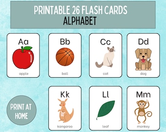 Alphabet Flashcards Printable, ABC Picture Cards, Preschool Alphabet Cards, Homeschool Flashcards Printable, Flashcards template, ABC Cards