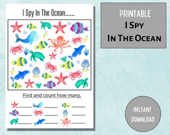 I Spy In The Ocean Printable: Gioco di conteggio per bambini (download digitale)