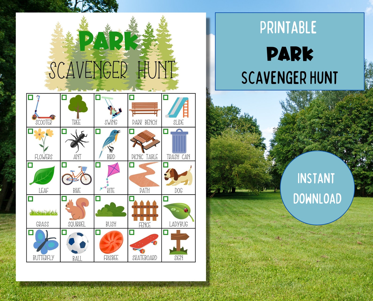 Printable Park Scavenger Hunt Kids, Park Look and Find, Playground ...