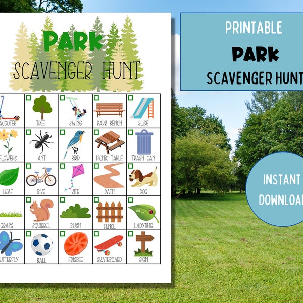 Printable Park Scavenger Hunt Kids, Park Look and Find, Playground Scavenger Hunt Cards, Printable Party Games, Printable Treasure Hunt Kids