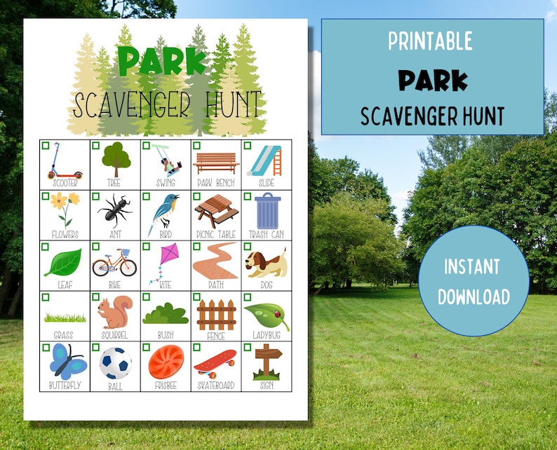 Printable Park Scavenger Hunt Kids, Park Look and Find, Playground ...