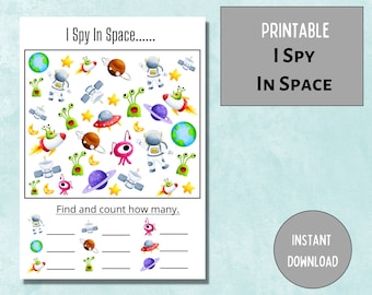 I Spy In Space Game: Counting Activity, Preschool Worksheet (Digital Download)