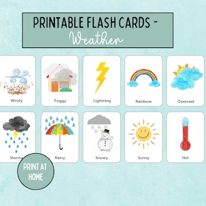 Cartes flash météo, 14 cartes météo imprimables, imprimables météo, cartes flash imprimables, cartes flash météo homeschool, cartes flash préscolaires