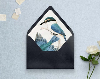 Collared Kingfisher Envelope Liner | Printable Invitation Envelope Liner | Digital Download for Wedding | Euro A7, A6, A2, 4 Bar Template