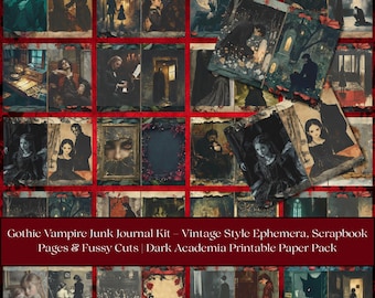 Gothic Vampire Junk Journal Kit: Vintage Ephemera, Scrapbook Paper (Digital Download)