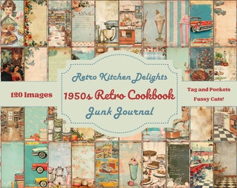 1950s Cookbook Junk Journal Kit: Retro Kitchen Ephemera (Digital Download)