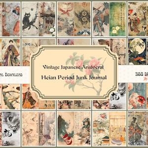 Vintage Japanese Aristocrat Heian Period Junk Journal Kit with Tags and Pockets- Digital Download, 300DIP