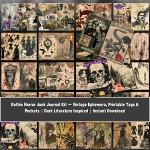 Gothic Horror Junk Journal Kit: Vintage Ephemera, Dark Literature (PDF Download