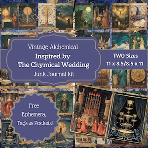 Diário digital alquímico vintage: inspirado em The Chymical Wedding, dois tamanhos para scrapbooking + itens efêmeros, etiquetas e bolsos grátis!