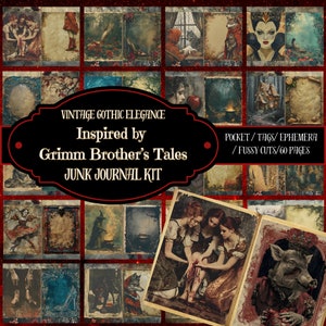 Grimm Brother's Tales Digital Junk Journal Kit | Vintage Gothic Elegance | Tags, Pockets, Ephemera Fussy Cuts | Instant Download!