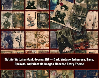 Dark Gothic Junk Journal Kit, viktorianisches Ephemera Printable, makabere Vintage Seiten, Scrapbook Kit