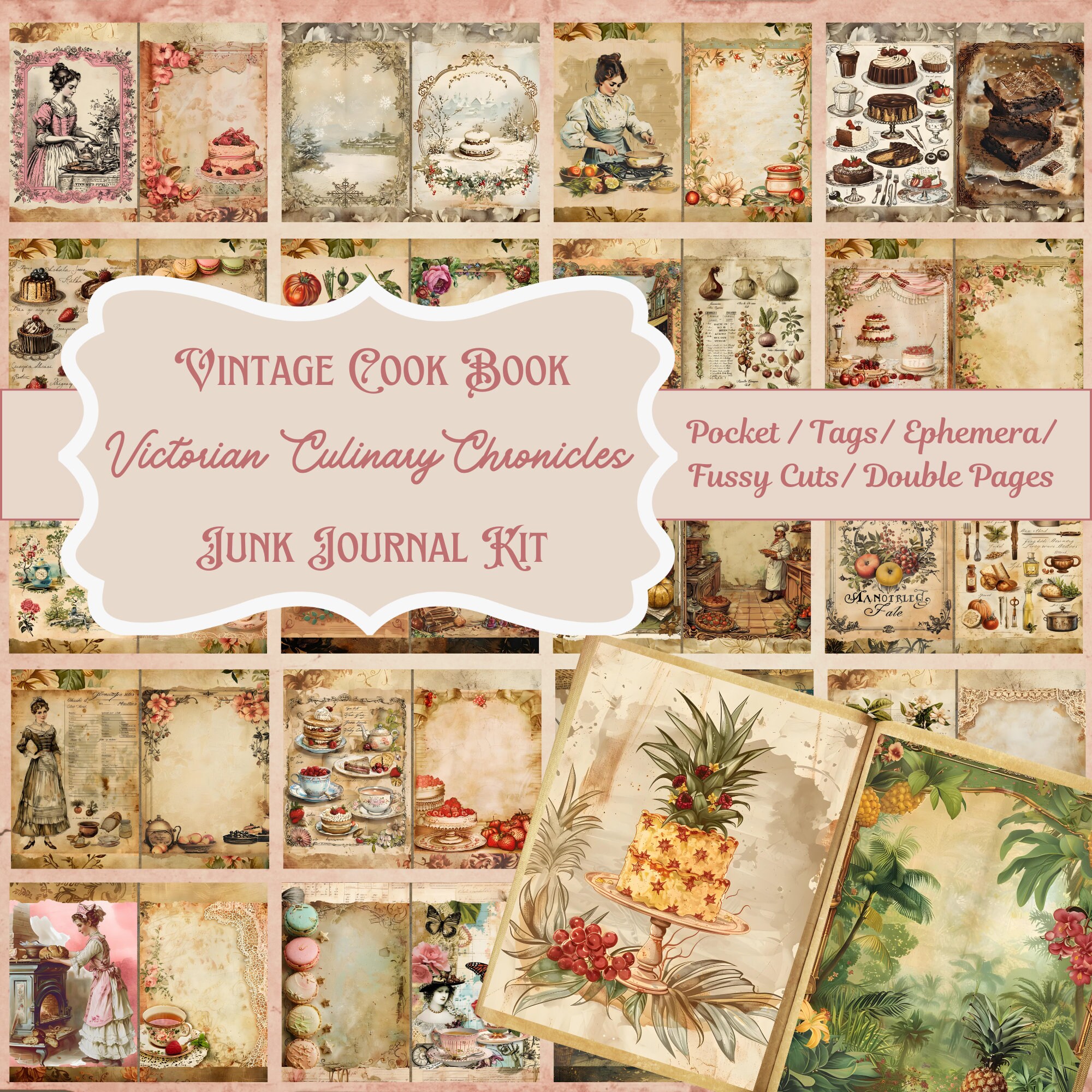 Victorian Cookbook Junk Journal Kit: Vintage Recipe Ephemera (PDF ...