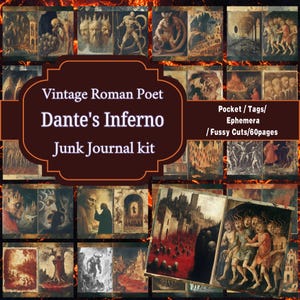 Kit de journal numérique indésirable Dante's Inferno | Sur le thème de l'enfer noir | poète romain d'époque | Etiquettes et pochettes pour scrapbooking, téléchargement immédiat