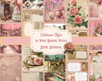 Pink Victorian Baking Junk Journal Kit: Vintage Cookbook Pages (Digital Download)