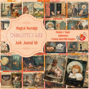 Magical Nostalgic: Kit de diario basura digital de Charlotte's Web / Álbum de recortes / Efímeras, etiquetas y bolsillos / Descarga instantánea