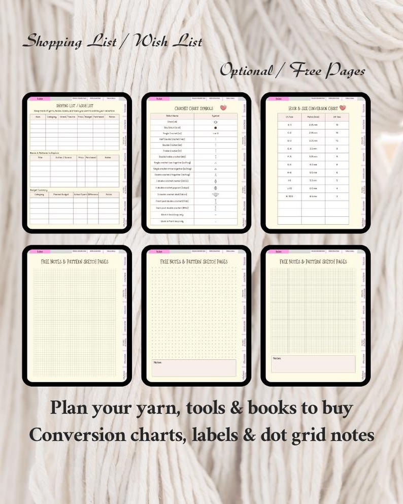 Notes Chart Crochet Knitting & Crochet Project Planner for Beginners (goodnotes Digital ...
