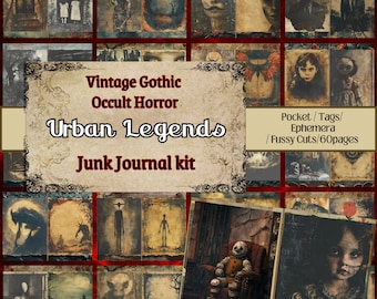 Vintage Gothic Horror Junk Journal Kit: Urban Legends Ephemera (Digital Download)
