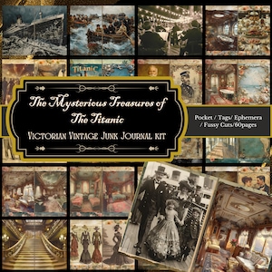 Os misteriosos tesouros do Titanic: kit Victorian Vintage Junk Journal, coisas efêmeras, cortes exigentes, bolsos e etiquetas, download instantâneo!