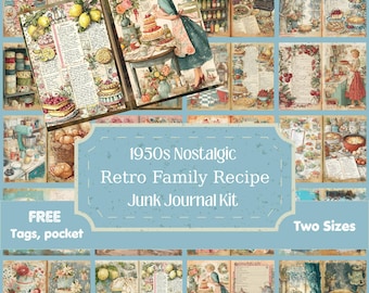 1950s Retro Rezept Junk Journal Seiten: Vintage Küche Ephemera (Digitaler Download)