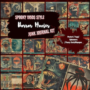 Kit di diario digitale spazzatura di film horror in stile anni '50 spettrali: retrò, oggetti effimeri vintage, tagli raffinati, tasche ed etichette, album di ritagli, download istantaneo!