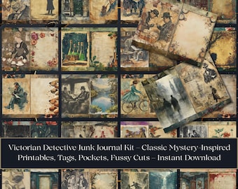 Victorian Detective Junk Journal Kit: Mystery Ephemera, Tags (PDF Download)