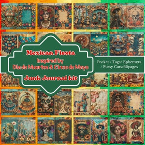 Mexican Fiesta Digital Junk Journal Kit: Inspired by Día de Muertos & Cinco de Mayo, Pockets, Tags, Ephemera and Fussy cuts!