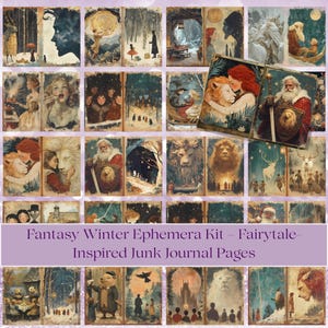Fantasy Winter Ephemera Kit – Fairytale-Inspired Junk Journal Pages | Printable Vintage Scrapbook Paper for DIY Crafts