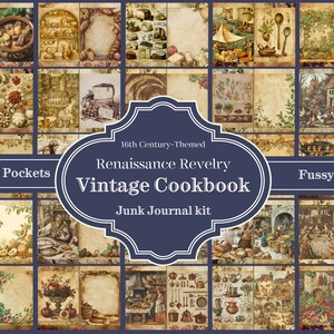 Folia renascentista: livro de receitas digital vintage com tema do século 16, kit de diário de lixo para impressão, cortes exigentes, coisas efêmeras, etiquetas e bolsos.