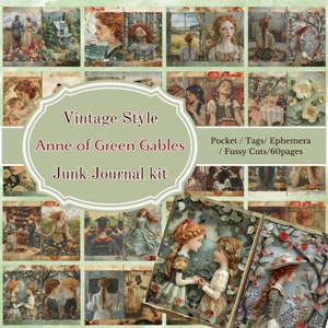 Anne of Green Gables Vintage Style Digital Junk Journal Kit - Efímera, bolsillos, etiquetas y cortes quisquillosos - ¡Descarga instantánea!