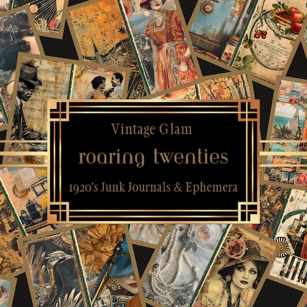 Vintage Glam: Roaring Twenties 1920's Junk Journals & Ephemera, with Pockets and Tags Digital, Instant Download, 300 DPI, JPG, PDF Files