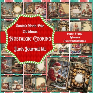 Papai Noel no Pólo Norte de Natal | Diário de culinária nostálgica, álbum de recortes, etiquetas e bolsos, itens vintage | Download instantâneo!