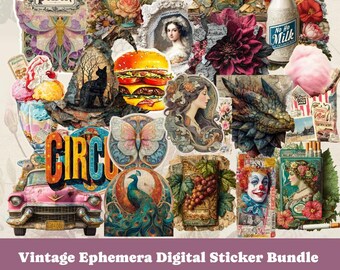 Vintage Ephemera Sticker Bundle 400 Fussy Cut Stickers Collage for Junk Journals, Scrapbook, GoodNotes,