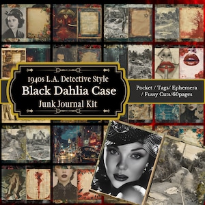Black Dahlia Case Digital Junk Journal Kit: jaren 40 L.A. Detective-stijl, zakken, tags, kortstondige, kieskeurige sneden, digitale download!