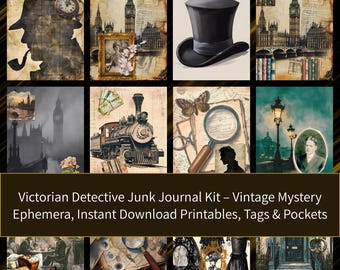 Kit de diario basura de detective victoriano: efímeras misteriosas vintage, descarga instantánea, imprimibles, etiquetas y bolsillos.