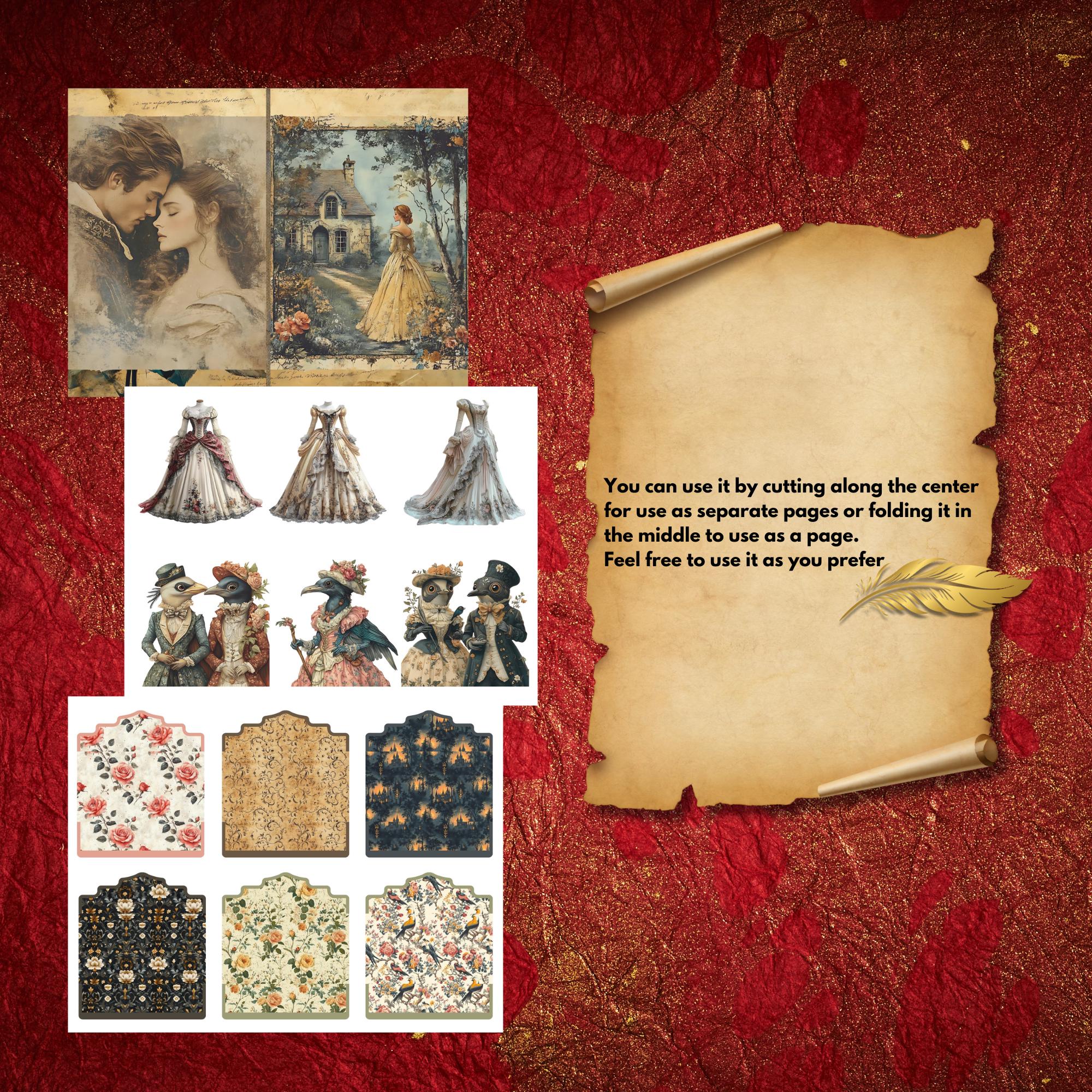 ヴィンテージフランスの童話ジャンクジャーナルキット：印刷可能な