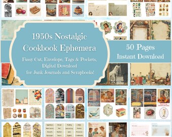Kit de recetas efímeras de los años 50: Suministros para diarios basura vintage (descarga digital)