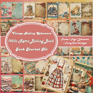 Vintage Back Ephemera: 1950er Jahre Retro Backbuch Junk Journal Kit, Tags, Taschen, Sticheleien, Instant Download!