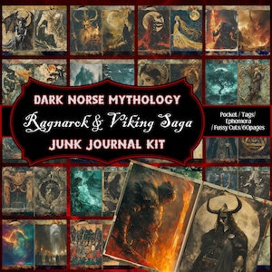 Mythologie scandinave sombre : Ragnarok & Viking Saga - Kit de journal numérique indésirable | éphémères vintage, pièces originales, étiquettes, pochettes | Téléchargement instantané