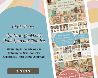 1950er Jahre Kochbuch Ephemera Bundle: Retro Kitchen Junk Journal (PDF & JPG Digital Download)