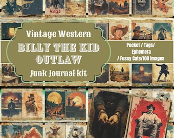 Kit per il junk journal di Billy the Kid: cimeli western vintage (download digitale)