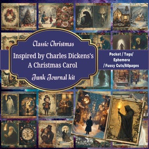 Kit classico diario digitale natalizio: ispirato a A Christmas Carol di Charles Dickens / Ephemera, tasche, etichette e album, stampabile