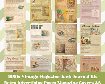 Kit de revista de los años 50: Publicidad retro, efímeras A5 (PDF imprimible), bolsillos y etiquetas adicionales.