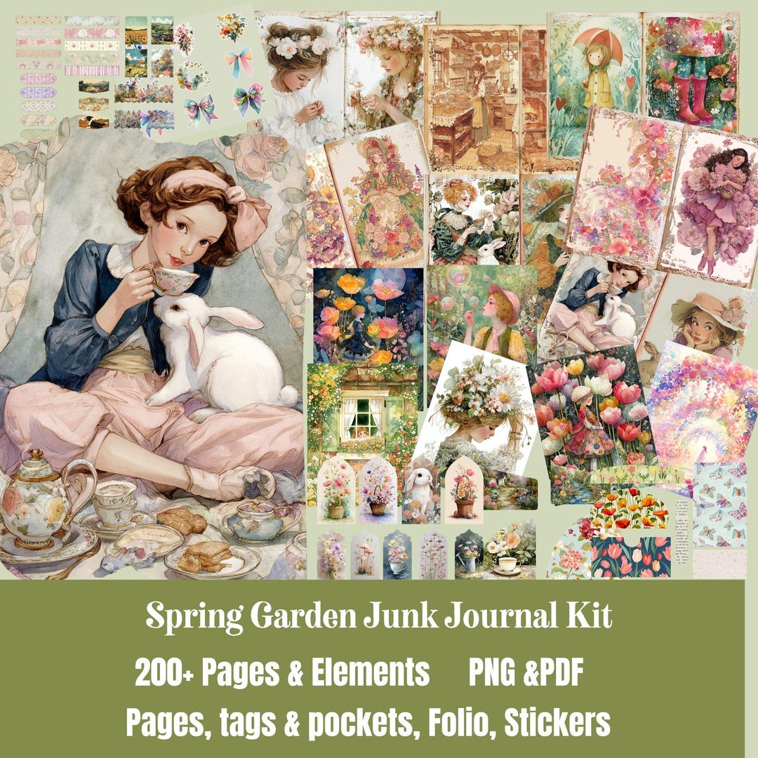 Spring Garden Junk Journal Kit, Cottagecore Printable, Ephemera, Tags ...
