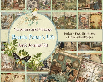 Beatrix Potter Junk Journal Kit: Victorian Ephemera, Tags (Digital Download)