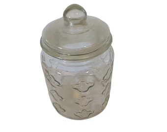 Vintage Embossed Glass Jar with Lid, Kitchen Storage (8 Inches)