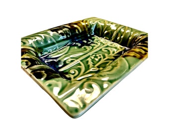 Vntg New Orleans Derby Pottery Teal and Blue Home Decor Jewelry Storage