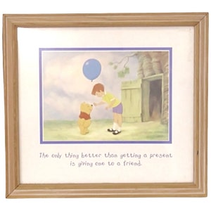 Vntg Disney Winnie the Pooh  Christopher Robin and Pooh Bear Framed Art Decor