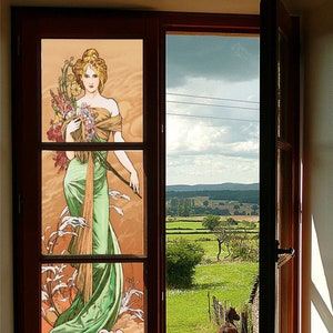 Static Cling Window Film - Custom-Sized Mucha-Themed Stained Glass for Home Privacy and Style